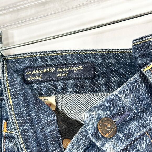 Citizens of Humanity Size 27 Denim Skirt Sophia Knee Length Y2K Front Slit‎ 618 - Picture 10 of 13